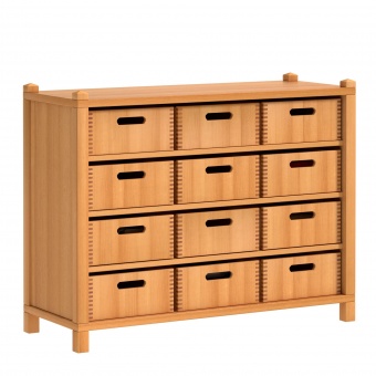 Stollenschrank mit 12 Massivholzkästen, 80 cm hoch, 106x40 cm (B/T) 